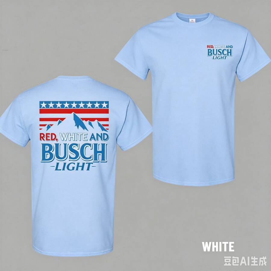 Red White And Busch Light 2 Sided T-Shirt, 4th Of July Merch, Patriotic Drinking Shirt, Casual Streetwear Top, Graphic Tee For Men, For Womendazy Clot - 藍色 - 查看 1