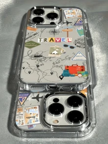 1件透明世界旅行路線個性化極簡全包覆TPU防摔手機殼，適用於Apple 17 16 15 14 13 12 11 Pro Max 保護殼 Air - 彩色 - 查看 2