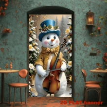 2D Flag - Christmas Theme Banner Background, Cute Violin-Playing Snowman Theme, Combined With Holly Berries, Christmas Flowers And Winter Pine Tree Snow Scenery Elements. - 90*180 cm - View 4