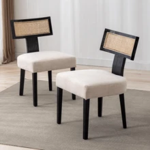 WAHSON OFFICE CHAIRS Kitchen Dining Chairs Wooden Set Of 2 Upholstered Side Chairs Armless With Rattan Backrest - Black - View 2