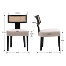 WAHSON OFFICE CHAIRS Kitchen Dining Chairs Wooden Set Of 2 Upholstered Side Chairs Armless With Rattan Backrest - Black - View 4