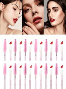400/200/100/20Pcs Spoolies Mascara Wand And Lip Brush Disposable Lash Brushes For Eyelash Extensions, Lipstick Lip Gloss Wands Applicator Tool (Crystal Pink) - Pink - View 5