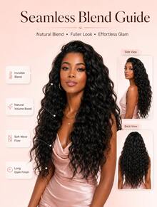 Women's Long, Deep Curly Hair Clip Style Full Roll Wavy Wig Set Is Lightweight And Easy To Install, Suitable For Travel With No Glue Needed Wigs, And Easy To Wear As Halloween Accessories. The Hair At 9am Is Light, Soft, And Naturally Shiny - Natural & Black - View 6