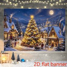 Pancarta de fondo para fiesta temática navideña 2D plana, tema de pueblo invernal con noche nevada, incluye árbol de Navidad decorado, cabaña cubierta de nieve, Papá Noel, renos, muñeco de nieve y otros elementos. Sin necesidad de energía. Efecto decorativo lleno de una atmósfera navideña cálida y rica - 150*210cm - Ver 6