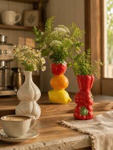 1pc Creative Fruit & Vegetable Vase, Colorful Layered Strawberry, Lemon, Chili Or Garlic Flower Holder, Cute & Quirky Desktop Decor, Suitable For Kitchen, Dining Room, Windowsill, Coffee Bar, Housewarming Gift - Multiple Models - View 7