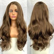 websterwigs Long Brown Wave Wigs For Women Synthetic Hair Side Part Light Brown Curly Natural Wave Brunette 13X4 Lace Front Wig Daily Party, Halloween - Multicolor - View 14