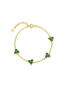 2pcs/Set S925 Sterling Silver Clover Cubic Zirconia Diamond Bracelet And Necklace, Women's Silver Jewelry, Suitable For Women And Girls, Four-Leaf Clover Lucky Design For Daily Wear, Casual, Travel, Party, Collection, Comes With Exquisite Gift Box - Green - View 2