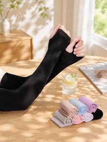 5 Pairs Ice Silk Sun Protection Arm Sleeves With Thumb Hole, UV Protection Cooling Arm Covers, Breathable Thin Driving Cycling Outdoor Sun Protection Sleeves, Unisex, Multiple Colors Available - One Size - View 6