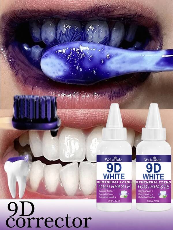 2PCS Purple Whitening Toothpaste, Lightweight Liquid Purple Toothpaste Teeth Toothpaste, Natural Mint Flavor, Deep Cleaning, Deep Removal Of Tooth Stains Through, Daily Use For Yellow Teeth Home & Travel Portable Deep Clean, Suitable For Sensitive
