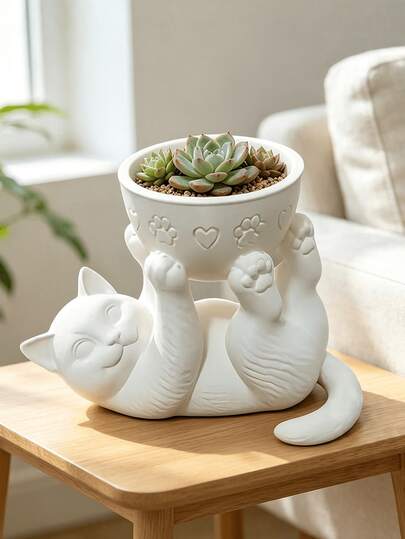 3D Printed Lying Cat Bowl Planter, Multi-Functional Desktop Storage Ornament, Cute White Cat Empty Bowl Decor, A Soothing Desktop Decoration For Quiet Moments, Modern Minimalist Art Piece, Suitable For Living Room, Entryway, Study Or Bedroom. A 3D Printed Sculpture And Creative Desktop Decor, Ideal Holiday Gift For Family And Friends.
