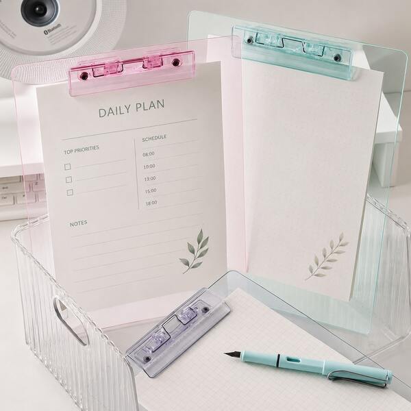 Carpeta portapapeles A4 de PET transparente verde menta, tablero de escritura con estética femenina, soporte para exámenes, organizador de documentos, tablero de almacenamiento de escritorio minimalista artístico y lindo para oficina y estudio