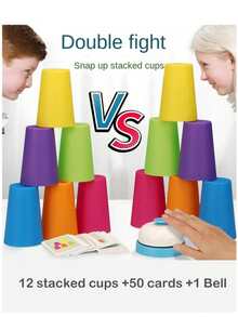 12pcs Stacking Cups Game Set, 2-Player Interactive Tabletop Game, Color Sorting Training, Holiday Party Gift (Random Color), Halloween Decoration - Multicolor - View 1