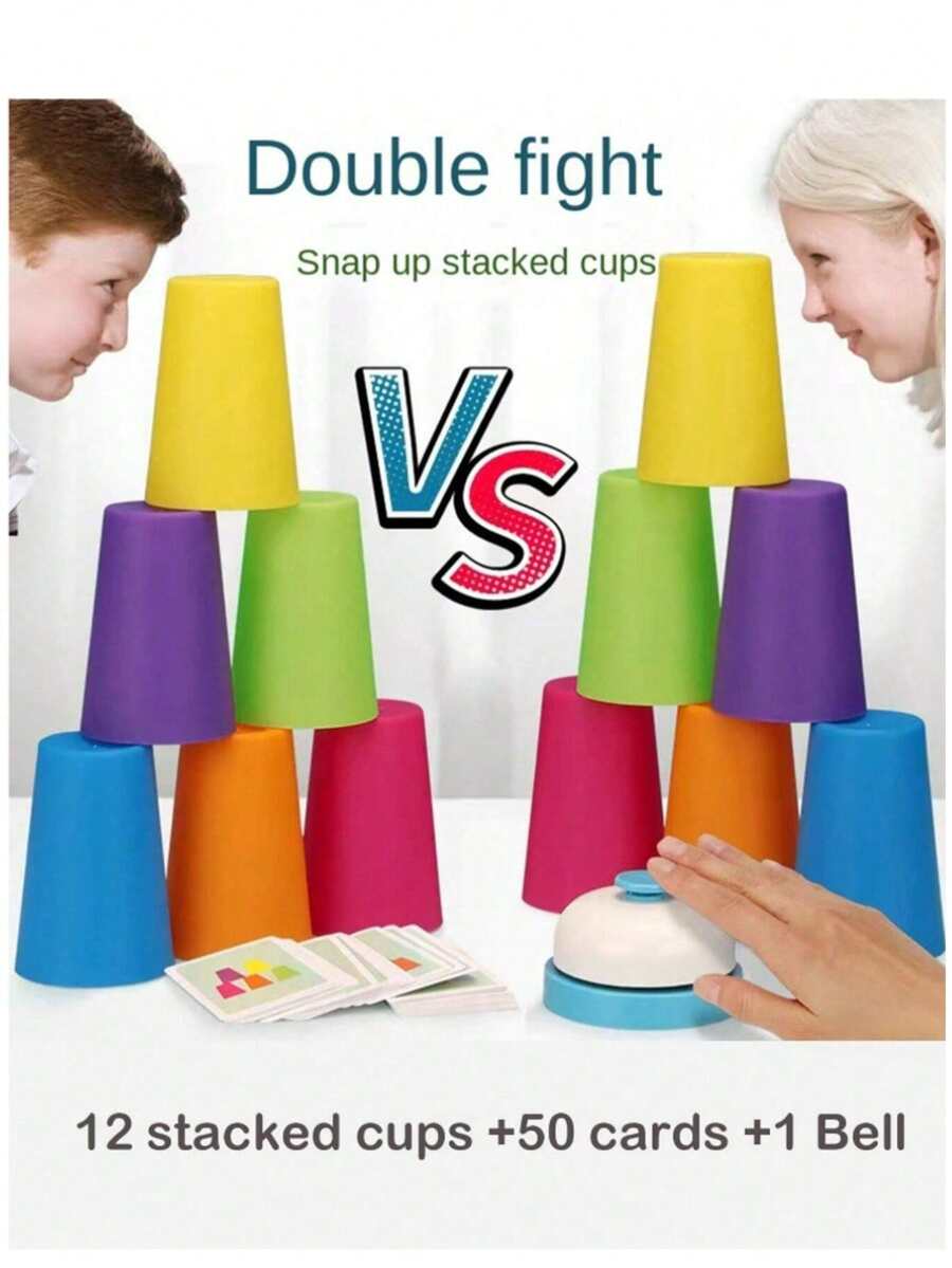 12pcs Stacking Cups Game Set, 2-Player Interactive Tabletop Game, Color Sorting Training, Holiday Party Gift (Random Color), Halloween Decoration - Multicolor - View 1