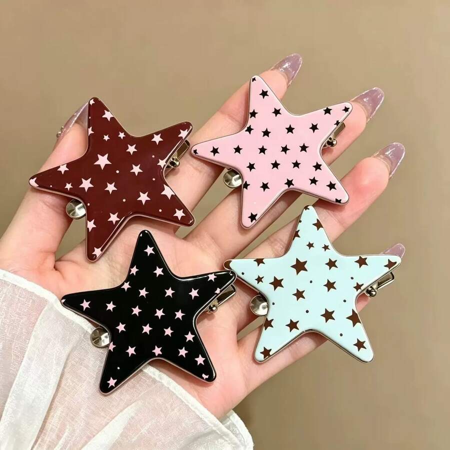 2pcs New Fashion Star & Polka Dot Hair Clips For Women, Personalized Seamless Bangs Clips, Simple Side Hair Clips, Sweet Hair Accessories For Ladies And Girls - Multicolor - View 1