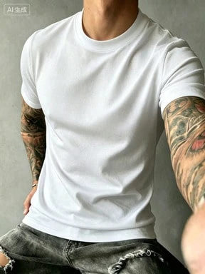 Men's Casual Versatile Solid Color High Neck Short Sleeve T-Shirt, Spring/Summer 100% Cotton Summer T-Shirt Gift For Men - 白色 - 查看 1