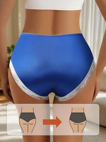 XGDFAY 5pcs Women's Lace Patchwork Mid-Waist Triangle Panties, Bow Ribbon, Breathable Soft Elastic, Comfortable Daily Wear, Suitable For Office - Multicolor - View 2