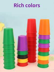 (Random Color) 50 Cards 12 Cups 1 Bell/50 Cards 6 Cups Game Set Educational Competition Stacking Cups, Desktop Game Stacking Tower Game Christmas Gift Interactive Toy - Multicolor - View 6