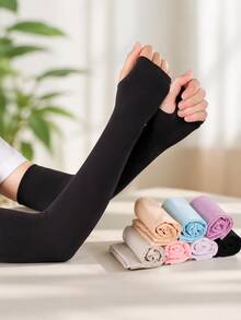 5 Pairs Ice Silk Sun Protection Arm Sleeves With Thumb Hole, UV Protection Cooling Arm Covers, Breathable Thin Driving Cycling Outdoor Sun Protection Sleeves, Unisex, Multiple Colors Available - One Size - View 5
