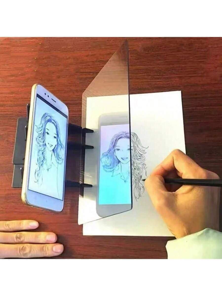 1 قطعة لوح رسم مسطح إبداعي، أداة لوح رسم شفافة للضوء، لوح تتبع إسقاط عالمي للهاتف والأجهزة اللوحية، أداة حامل الرسم، مناسبة كهدية جائزة للطلاب - الأسود - مشاهدة 1