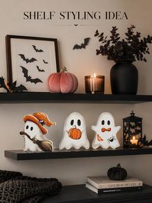 3 Peças Decoração de Mesa de Fantasma de Desenho Animado de Halloween, Decoração de Fantasma Feliz de Halloween para Bandeja em Camadas, Decoração Assustadora e Fofa, Decoração Interna, Adequada para Cozinha, Banheiro, Casa, Suporte de Mesa, Exibição de Mesa, Halloween Vintage, Decoração de Mesa Minimalista (Múltiplos Estilos) - versão vassoura - Visão 7