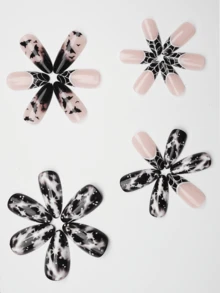 24pcs Halloween Almond Shape Press-On Nails, Glossy Nude To Black Gradient Fake Nails, Bat Spider Web Starry Sky Print, Reusable Full Coverage Acrylic False Nails, Suitable For Women Halloween Party, Cosplay, Gothic Style Manicure - Multicolor - View 7