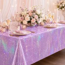 1/3pcs Holographic Laser Purple Party Tablecloth, Rainbow Shiny Disposable Plastic Tablecloth, Suitable For Birthday, Wedding, Bridal Shower, Anniversary And Other Party Decorations, Purple Pink Glitter Holiday Table Setting - View 4