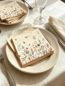 10pcs/40pcs/60pcs/100pcs Vintage Wildflower Butterfly Paper Napkins, Floral Pattern Disposable Cocktail Napkins, Pink Flower & Bee Print Decorative Napkins, Suitable For Wedding, Bridal Shower, Tea Party, Birthday Table Decor, Thickened Disposable Decorative Paper Napkins - Multicolor - View 4
