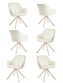Goeurvant Modern Grid-Stitched Upholstered 360° Swivel Dining Chairs With Armrests And Removable Cushion For Dining Room, Living Room, Office - Set Of 2 / Set Of 4 / Set Of 6-Cream/Textured Fabric - /Chenille - View 13
