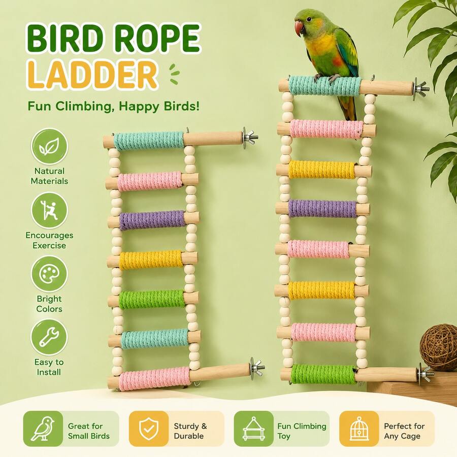 (Random Color Rope) 1pc Colorful Parrot Climbing Ladder Bird Toy, Sturdy Cage Perch, Suitable For Budgies, Cockatiels, Parrots Exercise Enrichment Decoration, Indoor Bird Cage Accessories - View 1