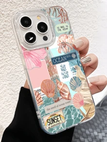 1件羽毛與貝殼拼貼防震手機殼，相容於 Apple 17 16 15 14 13 12 11 Pro Max 及系列 - 彩色 - 查看 1