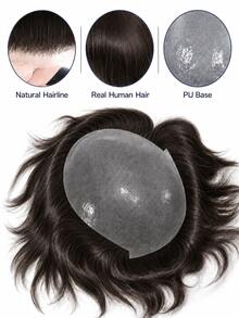 6 Inch Men's Hair Patch, 5x7 Mesh PU Wig Piece, Invisible Edge, Breathable Base, Durable And Secure Fixation, Soft And Easy To Style, Suitable For Hair Loss, Lightweight And Natural, Applicable For Casual, Formal And Outdoor Occasions - S4 - View 8