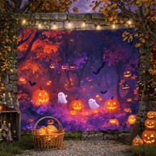 2d Graphic Design, A Banner Background Cloth Of Ghost Night Cemetery-2d Graphic Halloween And Christmas Decoration With Printing Technology, Suitable For Banner Background Of All Seasons. - Multicolor - View 1