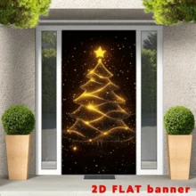 2D Planar Flag, 2D Plane - 1 Piece Of 2D Flag Christmas-Themed Banner Background, Illuminated Golden Christmas Tree With Gold Glittering Points And Top Star Elements - 90*180 cm - View 3