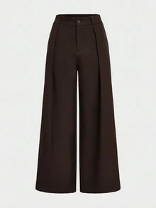 Women's High Waist Wide Leg Pleated Front Long Suit Pants, Loose Fit, Suitable For Spring Commute Office Business Casual - Brown - View 7