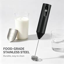 3-Speed Rechargeable Milk Frother, Dual Coil Whisk Coffee Frother Handheld - Portable Hand Frother Wand For Coffee Matcha Cappuccino & Hot Chocolate, Kitchen Gift Set - Black - View 7