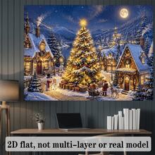 Pancarta de fondo para fiesta temática navideña 2D plana, tema de pueblo invernal con noche nevada, incluye árbol de Navidad decorado, cabaña cubierta de nieve, Papá Noel, renos, muñeco de nieve y otros elementos. Sin necesidad de energía. Efecto decorativo lleno de una atmósfera navideña cálida y rica - 150*210cm - Ver 5