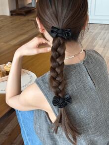 4pcs/Pc Satin Mini Bow Ruched Hair Ties, Elastic Fabric Hair Scrunchies, Elegant Neutral-Tone Hair Bands For Daily Hairstyling - Multicolor - View 7