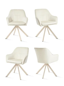 Goeurvant Modern Grid-Stitched Upholstered 360° Swivel Dining Chairs With Armrests And Removable Cushion For Dining Room, Living Room, Office - Set Of 2 / Set Of 4 / Set Of 6-Cream/Textured Fabric - /Chenille - View 12