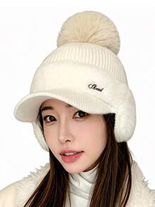 Berretto invernale in maglia con fodera in peluche da donna, adatto per sport all'aperto e abbigliamento casual, stile versatile - Berretto di lana con paraorecchie - Visualizzare 6