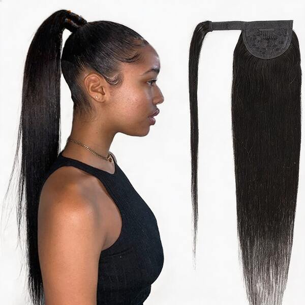 BINF Straight Wrap Around Ponytail Brazilian Human Hair Wrap Around Clip In Hairpiece Remy Pony Tail Afro Curly Ponytail Body Wave Ponytail Magic Wrap Around Ponytail Extensions