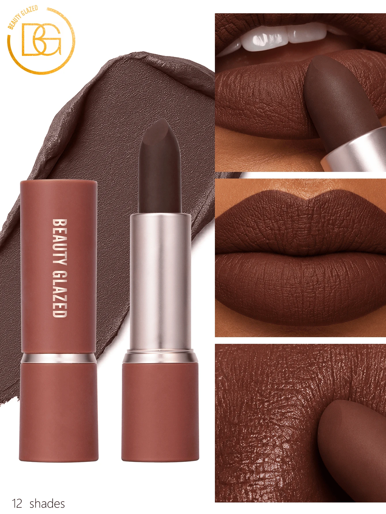 beauty glazed Set de Lápiz Labial Mate, Color Nude, Hidratante, de Larga Duración, Caja de Regalo Cosmético Resistente al Agua - #112 - Ver 1
