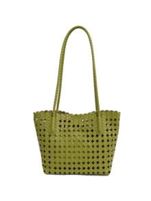 Retro Versatile Simple Solid Color Tote Bag, Niche Design Personalized Hollow Shoulder Bag, Equipped With Small Bags In The Same Color Series, - Green - View 7