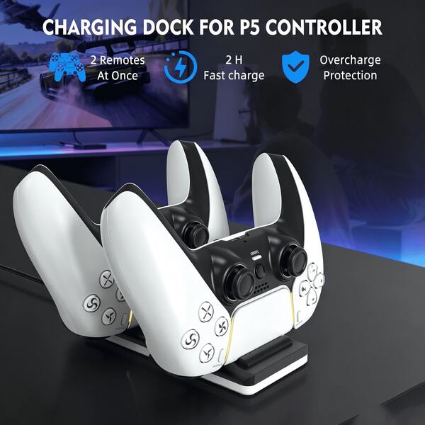 P5 Dual Charging Dock, 2H Fast Charge For 2 Controllers, Smart Power Management Chip, Type-C Input, Anti-Slip Base, Black, Charging Station For P5 Controllers
