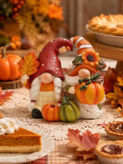 Cute Pumpkin Gnome Tabletop Decor, Thanksgiving Farmhouse Shelf Ornament, Autumn Home Decor For Mantel Tiered Tray Kitchen Living Room