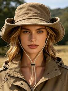 1pc Solid Color Wide Brim Bucket Hat, Outdoor Fishing Hiking Sun Protection, Casual Sports Sun Hat, Suitable For Spring Summer Travel Beach - QM-danCeng - View 7