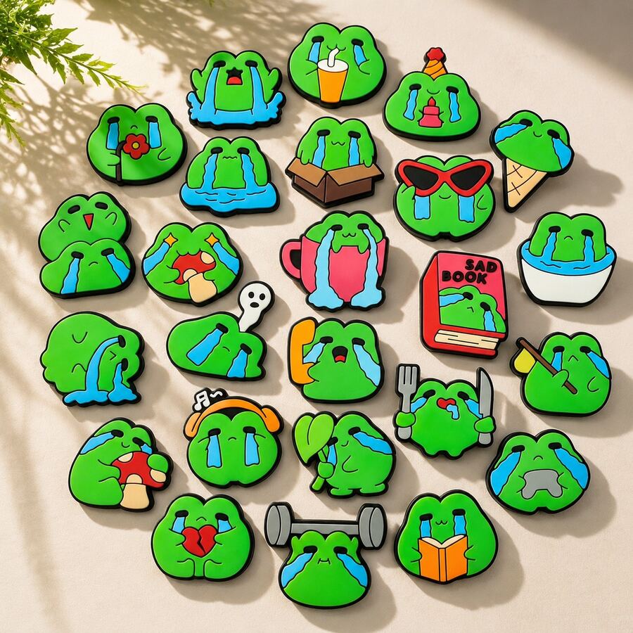 16/25 Stück traurige Frosch Schuhanhänger, PVC Schuhdekorationen, Schuhzubehör, kreative Geburtstags-, Weihnachts- und Halloween-Partygeschenke