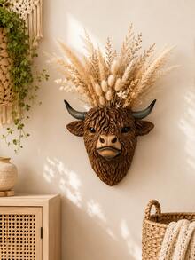 Highland Cow Head Wall Hanging Planter, Rustic Bohemian Style Resin Hanging Flower Pot, Decorative Succulent Plant Holder For Living Room, Bedroom, Entryway, Patio, Farmhouse Wall Decor, Unique Housewarming Gift For Animal Lovers And Women - Multicolor - View 7