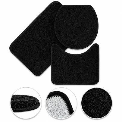 Conjunto Banheiro 3 Peças Tapete Preto Jogo Banheiro Antiderrapante