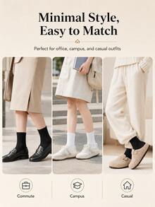 1-20Pairs Solid Combed‑Cotton Mid‑Calf Socks, Elastic Breathable & Versatile, Ideal For Students, Office‑Workers And Sports Lovers Back To School - Multicolor - View 7