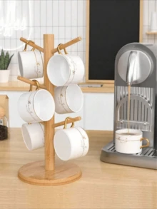 1 Pieza Estante de Tazas de Bambú (Dispositivo de Almacenamiento de Cocina Ahorrador de Espacio Adecuado para Tazas de Café y Tazas de Té), Estante Colgante para Almacenamiento de Tazas, y Escurridor de Platos con 7 Compartimentos. - Ver 3